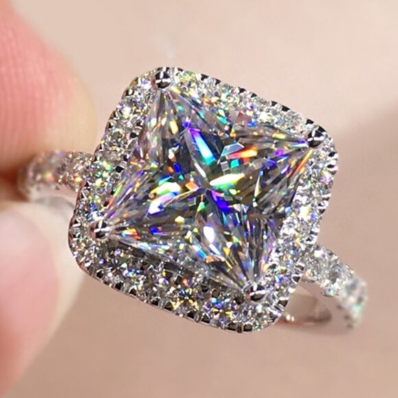 🎁Beautiful Pure Princess Cut Zircon Square Thin Rings for Women, MARR9036 - Picture 2 of 6